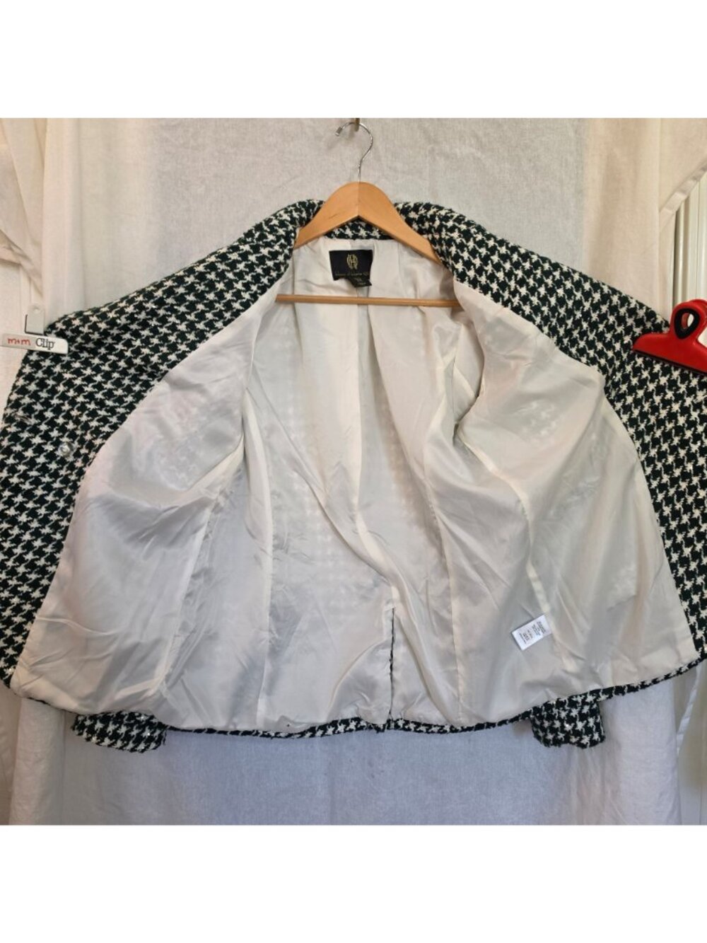House of Harlow 1960 Blazer Jacket Medium Green White Houndstooth Gold Buttons - Picture 8 of 9
